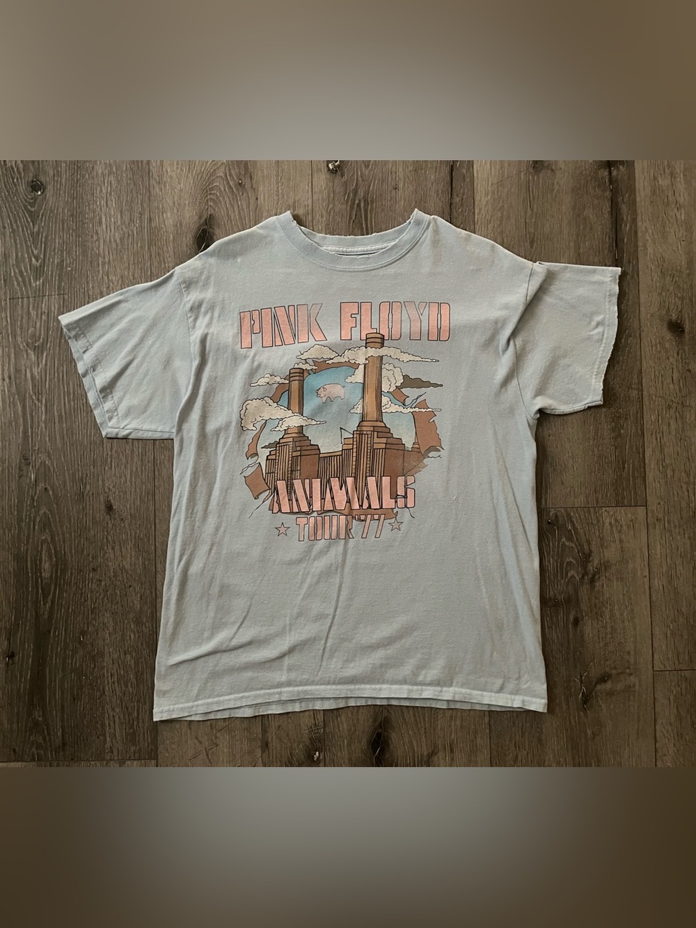 Vintage Pink Floyd Animals Tour 77 Light Blue/Pink T Shirt
